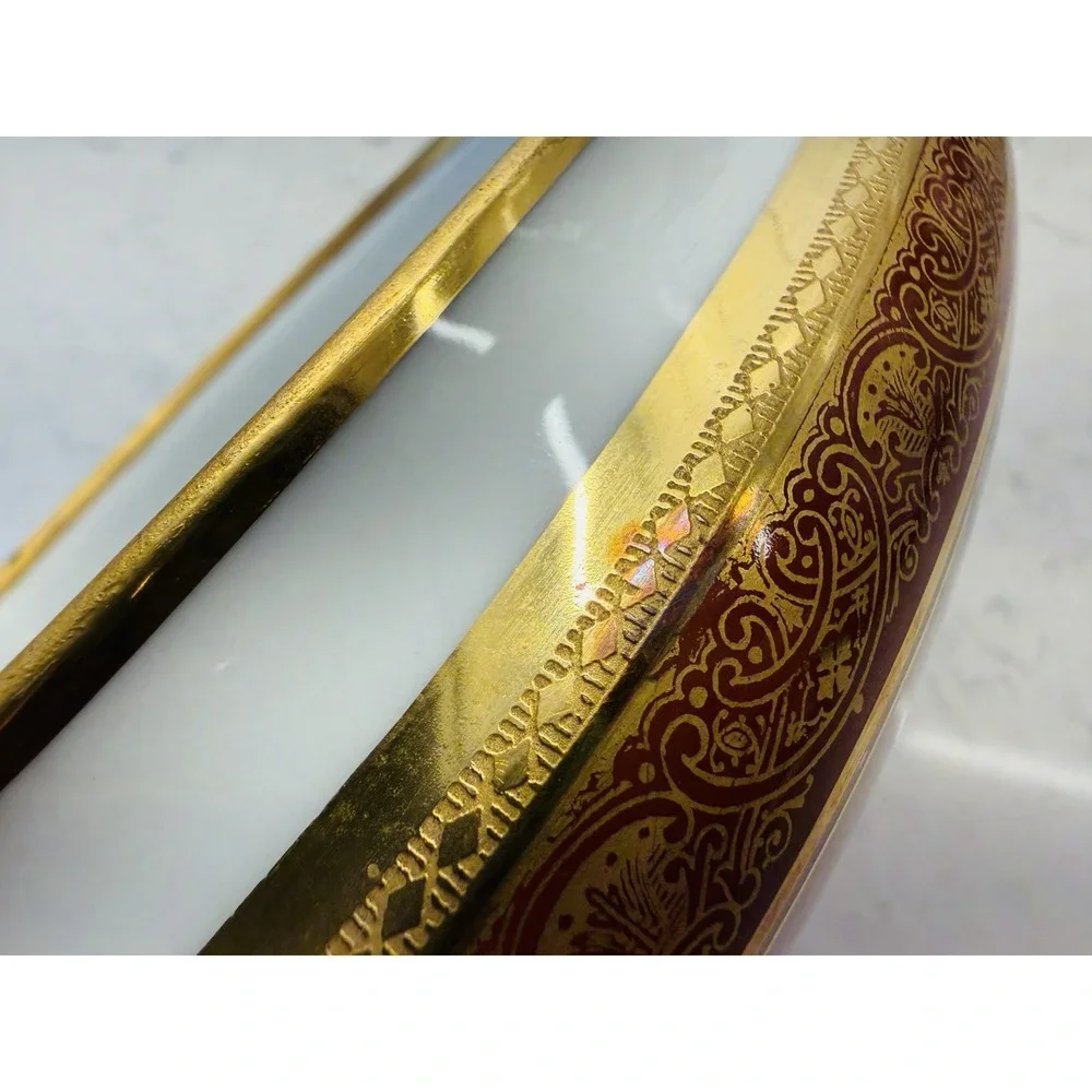 Antique B&C Limoges France Porcelain Soup Tureen Lidded Oval Red Gold Gilt 16765